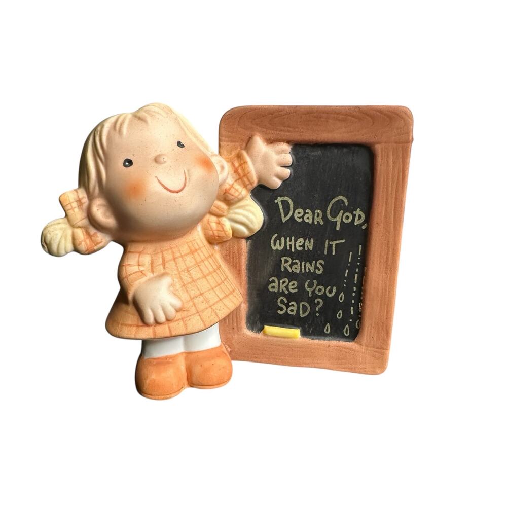 Dear God Kids Girl and Chalkboard Question 1982